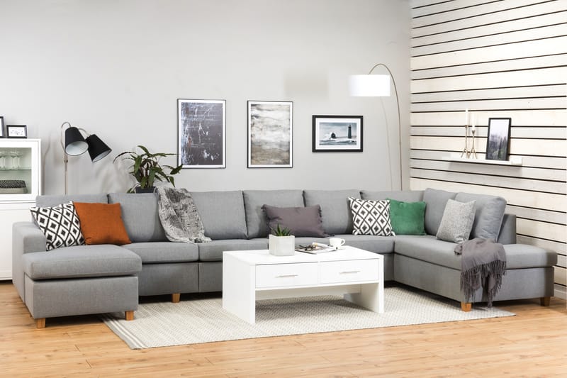 Crazy 6-personers Højrevendt U-formet XX-Large Sofa med Chaiselong i Stof - Grå - Møbler - Sofaer - U Sofa