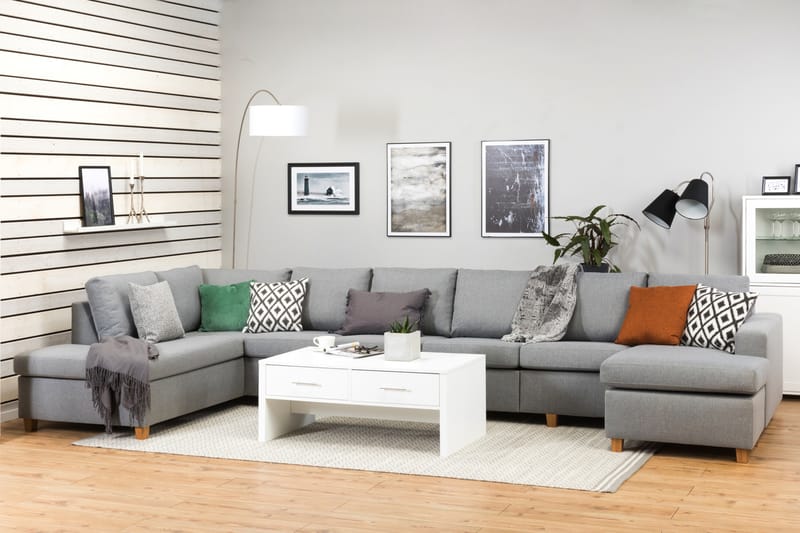 Crazy 6-personers Venstrevendt U-formet XX-Large Sofa med Divan og Chaiselong i Stof - Grå - Møbler - Sofaer - U Sofa
