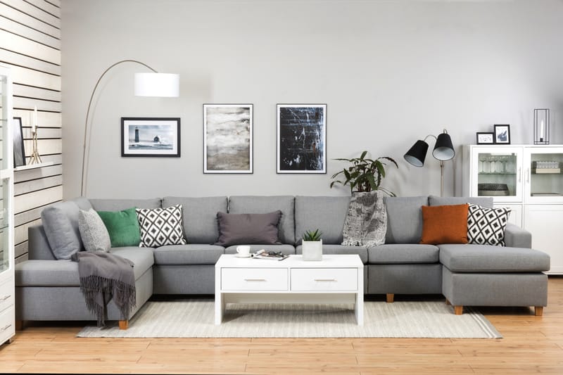 Crazy 6-personers Venstrevendt U-formet XX-Large Sofa med Divan og Chaiselong i Stof - Grå - Møbler - Sofaer - U Sofa