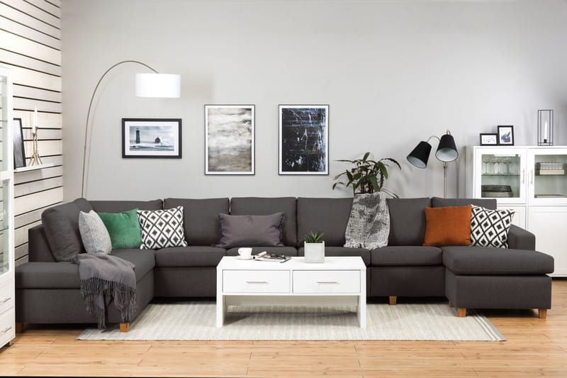 Crazy 6-personers Venstrevendt U-formet XX-Large Sofa med Divan og Chaiselong i Stof - Mørkegrå - Møbler - Sofaer - U Sofa