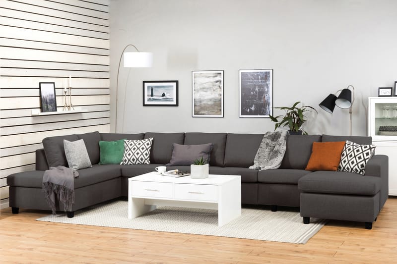 Crazy 6-personers Venstrevendt U-formet XX-Large Sofa med Divan og Chaiselong i Stof - Mørkegrå - Møbler - Sofaer - U Sofa