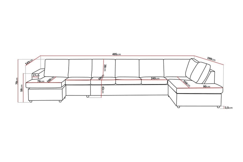 Crazy 6-personers Højrevendt U-formet XX-Large Sofa med Chaiselong i Stof - Antracit - Møbler - Sofaer - U Sofa