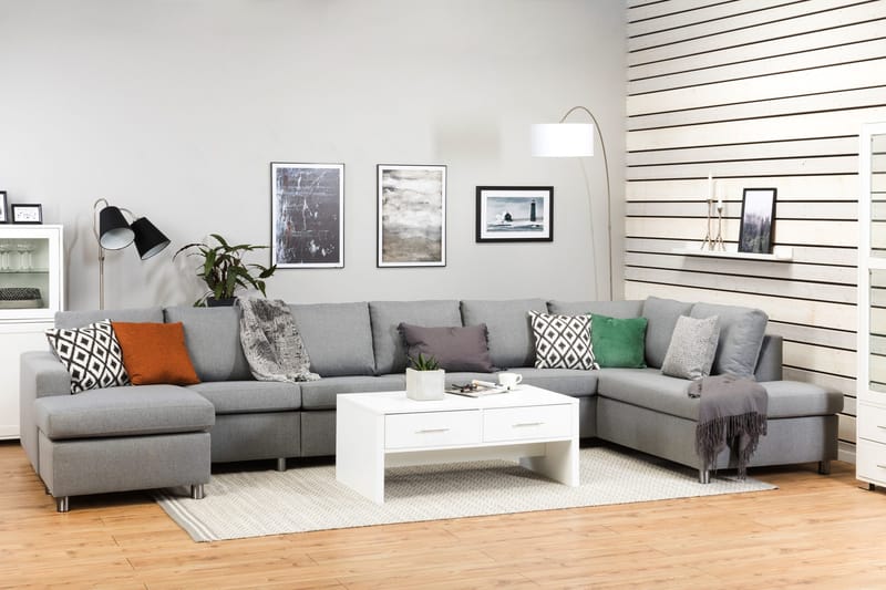 Crazy 6-personers Højrevendt U-formet XX-Large Sofa med Chaiselong i Stof - Grå - Møbler - Sofaer - U Sofa