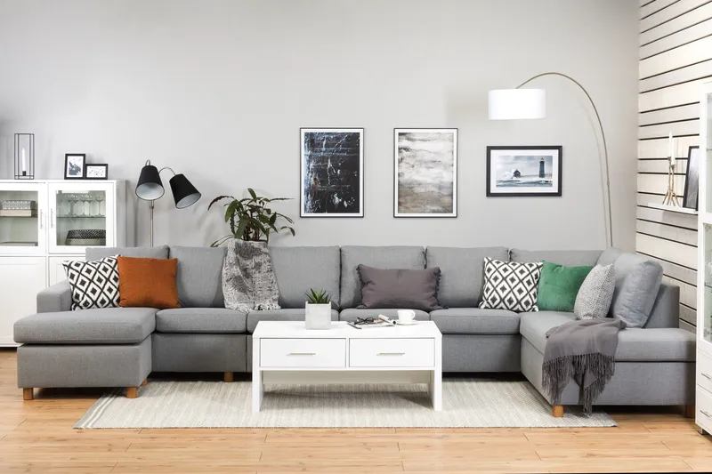 Crazy 6-personers Højrevendt U-formet XX-Large Sofa med Chaiselong i Stof - Grå - Møbler - Sofaer - U Sofa