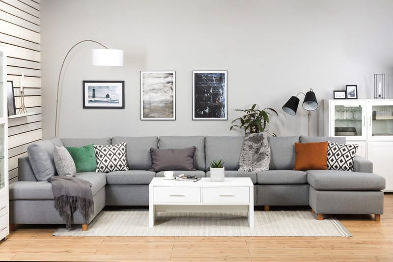 Crazy 6-personers Venstrevendt U-formet XX-Large Sofa med Divan og Chaiselong i Stof - Grå - Møbler - Sofaer - U Sofa