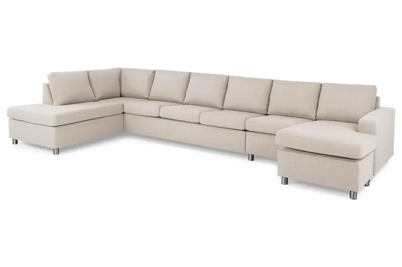 Crazy 6-personers Venstrevendt U-formet XX-Large Sofa med Divan og Chaiselong i Stof - Beige - Møbler - Sofaer - U Sofa