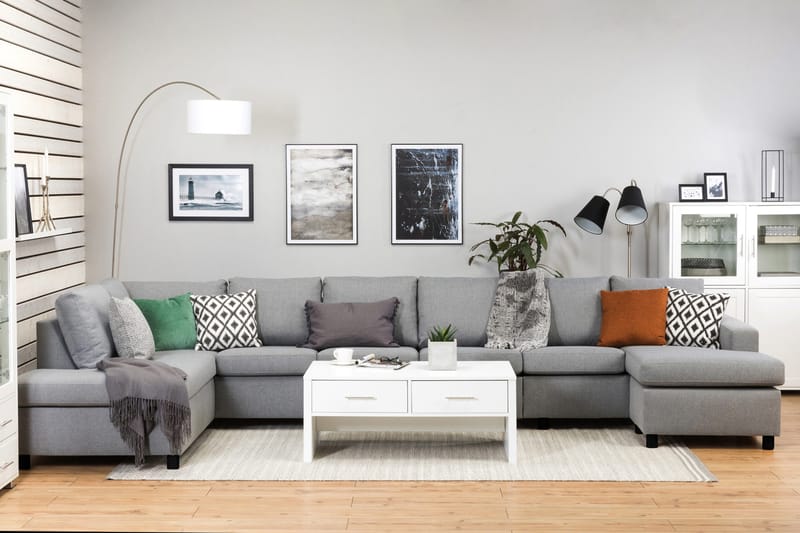 Crazy 6-personers Venstrevendt U-formet XX-Large Sofa med Divan og Chaiselong i Stof - Grå - Møbler - Sofaer - U Sofa