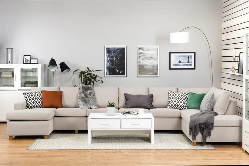 Crazy 6-personers Højrevendt U-formet XX-Large Sofa med Chaiselong i Stof - Beige - Møbler - Sofaer - U Sofa