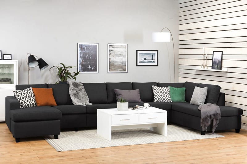 Crazy 6-personers Højrevendt U-formet XX-Large Sofa med Chaiselong i Stof - Antracit - Møbler - Sofaer - U Sofa