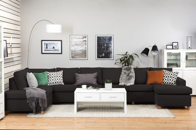 Crazy 6-personers Venstrevendt U-formet XX-Large Sofa med Divan og Chaiselong i Stof - Antracit - Møbler - Sofaer - U Sofa