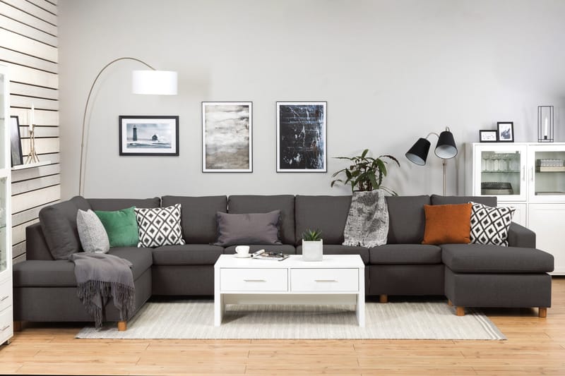 Crazy 6-personers Venstrevendt U-formet XX-Large Sofa med Divan og Chaiselong i Stof - Mørkegrå - Møbler - Sofaer - U Sofa