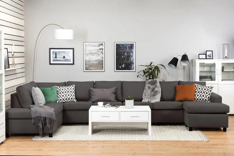 Crazy 6-personers Venstrevendt U-formet XX-Large Sofa med Divan og Chaiselong i Stof - Mørkegrå - Møbler - Sofaer - U Sofa