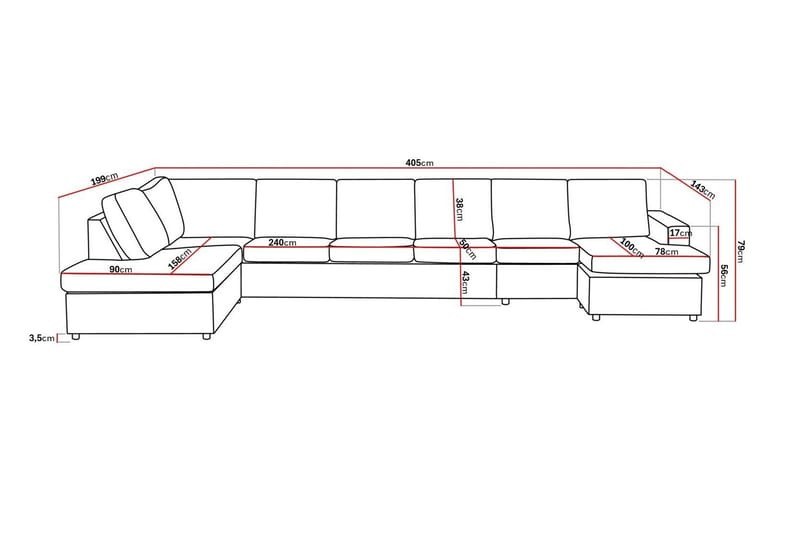 Crazy 6-personers Venstrevendt U-formet XX-Large Sofa med Divan og Chaiselong i Stof - Antracit - Møbler - Sofaer - U Sofa