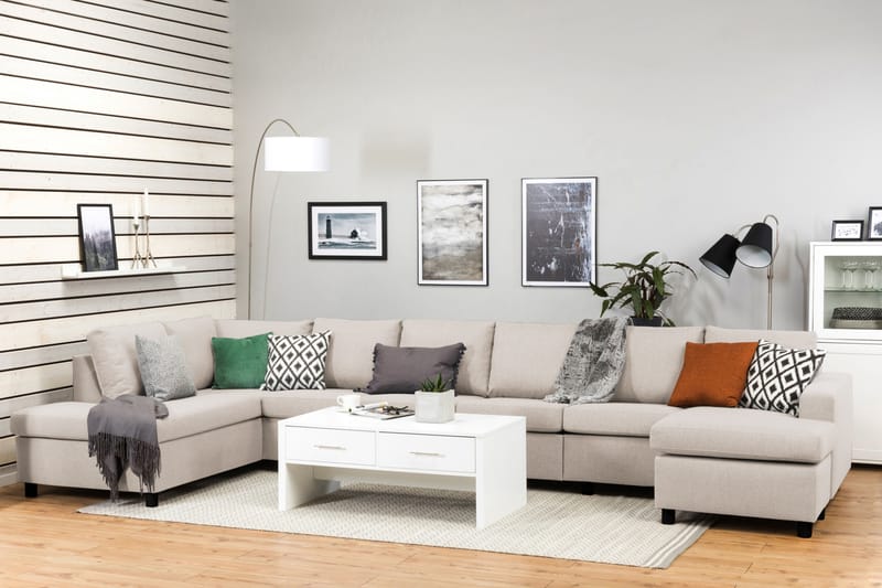 Crazy 6-personers Venstrevendt U-formet XX-Large Sofa med Divan og Chaiselong i Stof - Beige - Møbler - Sofaer - U Sofa