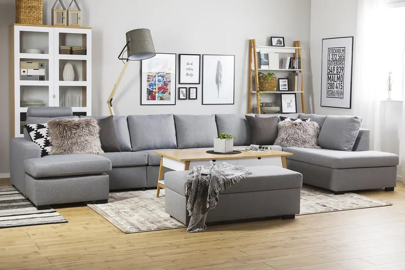 Crazy 6-personers Højrevendt U-formet XX-Large Sofa med Chaiselong i Stof - Grå - Møbler - Sofaer - U Sofa