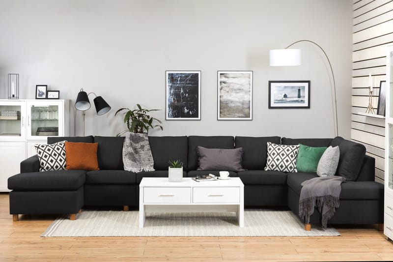 Crazy 6-personers Højrevendt U-formet XX-Large Sofa med Chaiselong i Stof - Antracit - Møbler - Sofaer - U Sofa