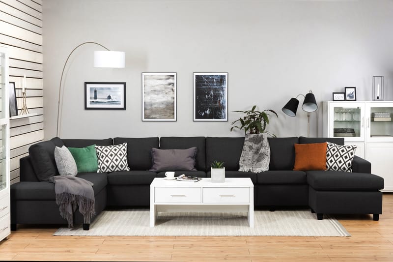Crazy 6-personers Venstrevendt U-formet XX-Large Sofa med Divan og Chaiselong i Stof - Antracit - Møbler - Sofaer - U Sofa