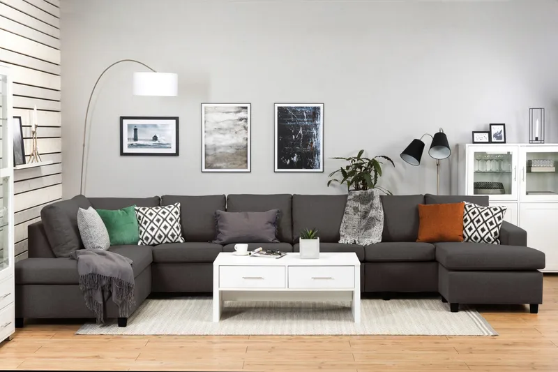 Crazy 6-personers Venstrevendt U-formet XX-Large Sofa med Divan og Chaiselong i Stof - Mørkegrå - Møbler - Sofaer - U Sofa