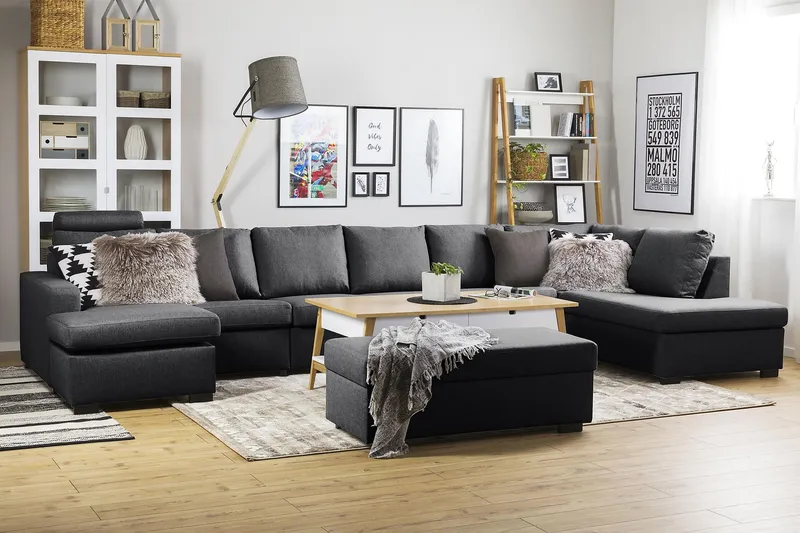 Crazy 6-personers Højrevendt U-formet XX-Large Sofa med Chaiselong i Stof - Mørkegrå - Møbler - Sofaer - U Sofa