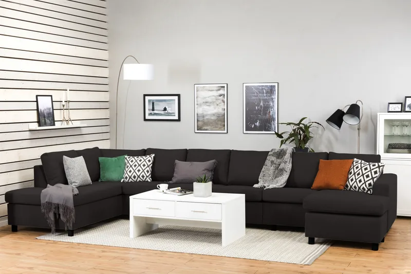 Crazy 6-personers Venstrevendt U-formet XX-Large Sofa med Divan og Chaiselong i Stof - Antracit - Møbler - Sofaer - U Sofa