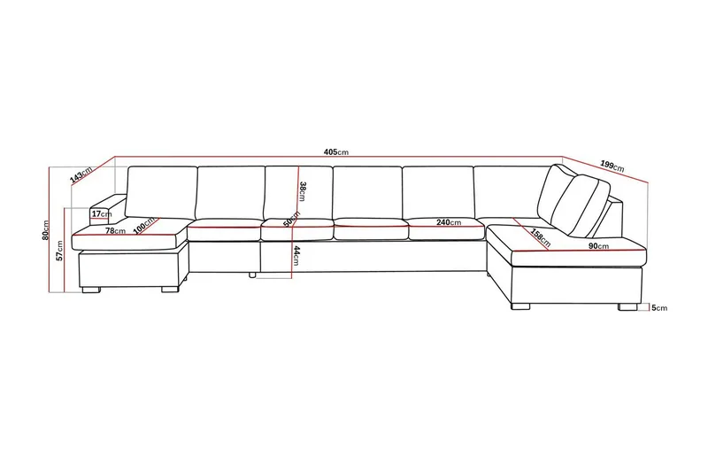 Crazy 6-personers Højrevendt U-formet XX-Large Sofa med Chaiselong i Kunstlæder - Sort - Møbler - Sofaer - U Sofa