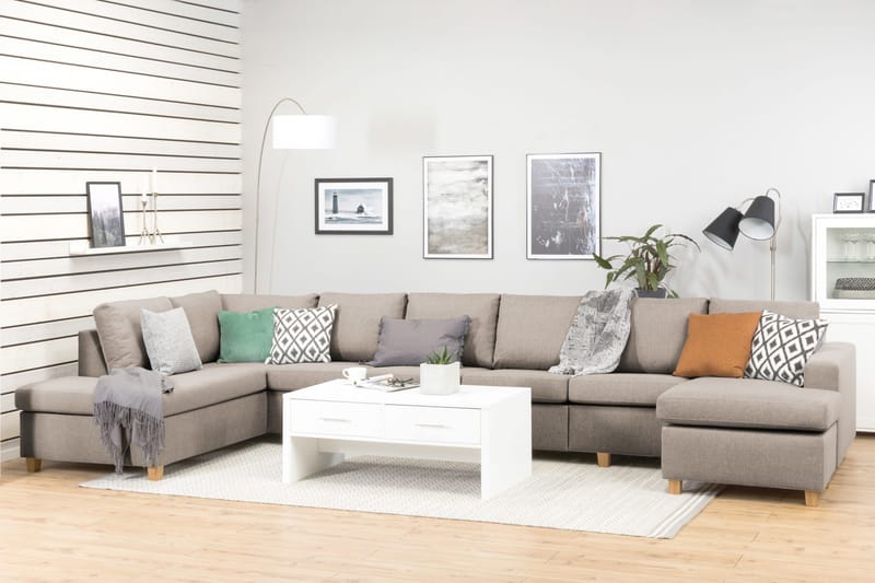 Crazy 6-personers Venstrevendt U-formet XX-Large Sofa med Divan og Chaiselong i Stof - Beige - Møbler - Sofaer - U Sofa