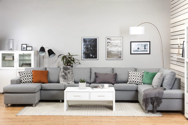 Crazy 6-personers Højrevendt U-formet XX-Large Sofa med Chaiselong i Stof - Grå - Møbler - Sofaer - U Sofa