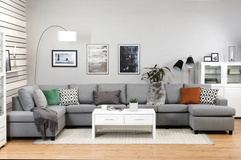 Crazy 6-personers Venstrevendt U-formet XX-Large Sofa med Divan og Chaiselong i Stof - Grå - Møbler - Sofaer - U Sofa