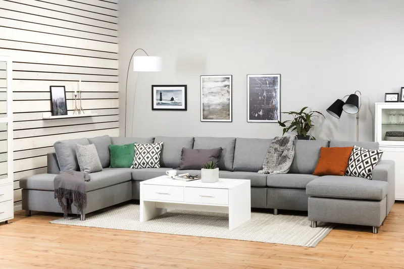 Crazy 6-personers Venstrevendt U-formet XX-Large Sofa med Divan og Chaiselong i Stof - Grå - Møbler - Sofaer - U Sofa