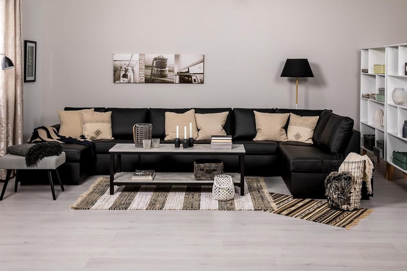 Crazy 6-personers Højrevendt U-formet XX-Large Sofa med Chaiselong i Kunstlæder - Sort - Møbler - Sofaer - U Sofa