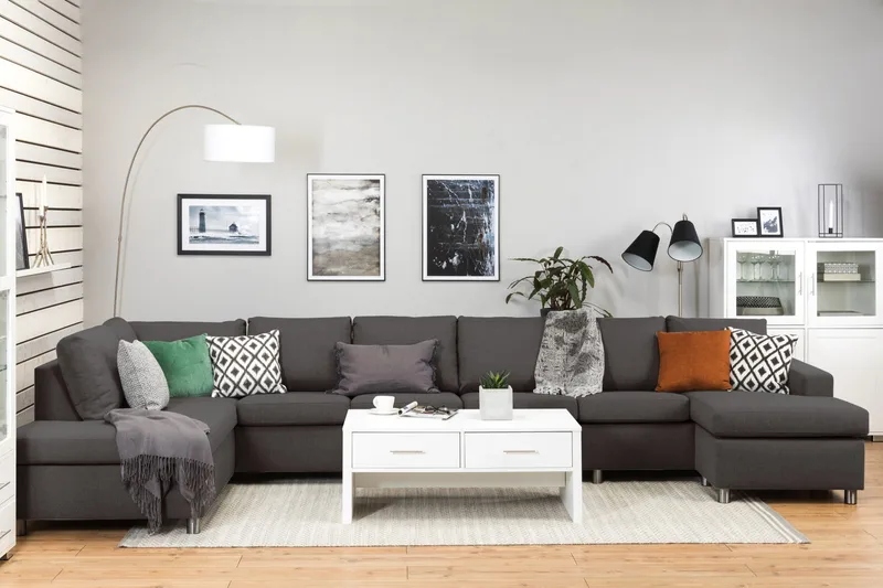 Crazy 6-personers Venstrevendt U-formet XX-Large Sofa med Divan og Chaiselong i Stof - Mørkegrå - Møbler - Sofaer - U Sofa