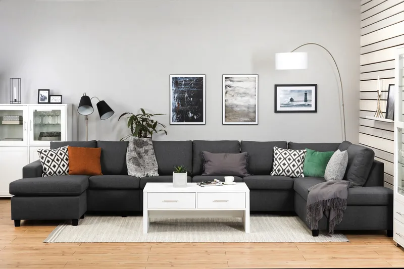 Crazy 6-personers Højrevendt U-formet XX-Large Sofa med Chaiselong i Stof - Mørkegrå - Møbler - Sofaer - U Sofa