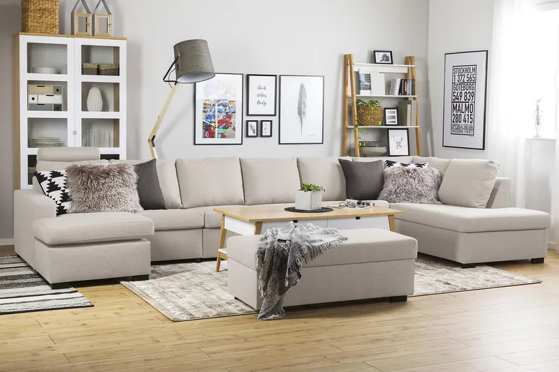Crazy 6-personers Højrevendt U-formet XX-Large Sofa med Chaiselong i Stof - Beige - Møbler - Sofaer - U Sofa
