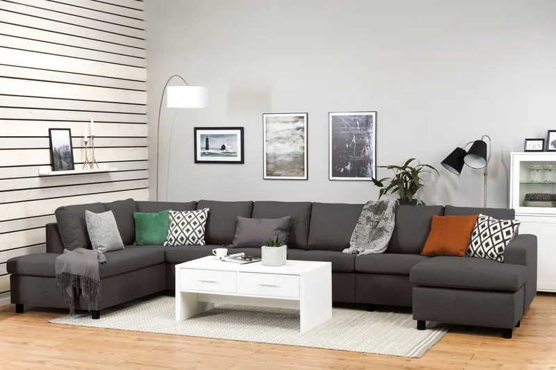 Crazy 6-personers Venstrevendt U-formet XX-Large Sofa med Divan og Chaiselong i Stof - Mørkegrå - Møbler - Sofaer - U Sofa