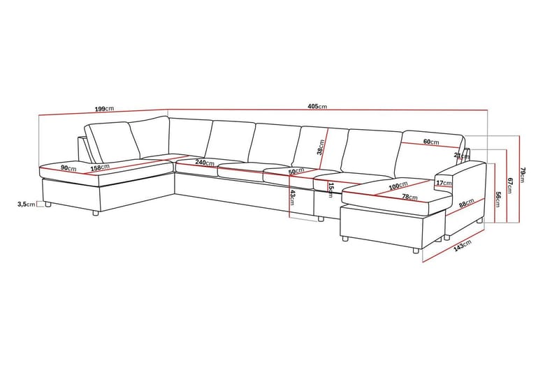 Crazy 6-personers Venstrevendt U-formet XX-Large Sofa med Divan og Chaiselong i Stof - Antracit - Møbler - Sofaer - U Sofa