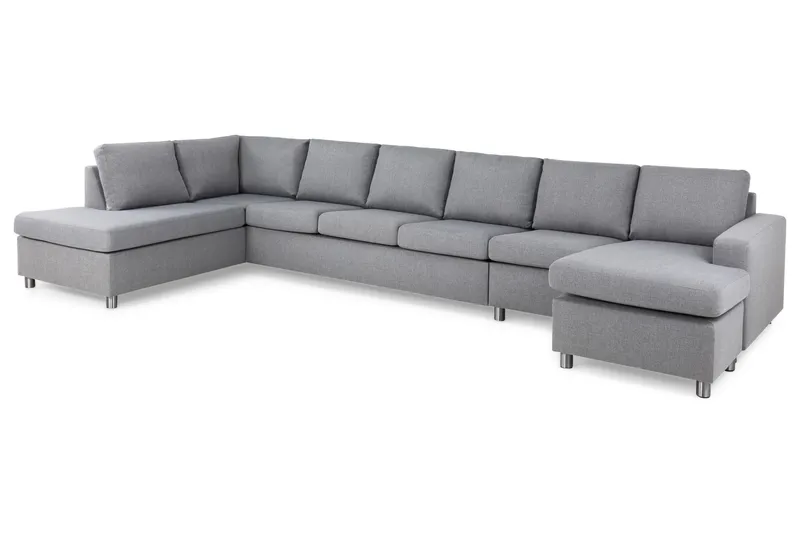 Crazy 6-personers Venstrevendt U-formet XX-Large Sofa med Divan og Chaiselong i Stof - Grå - Møbler - Sofaer - U Sofa