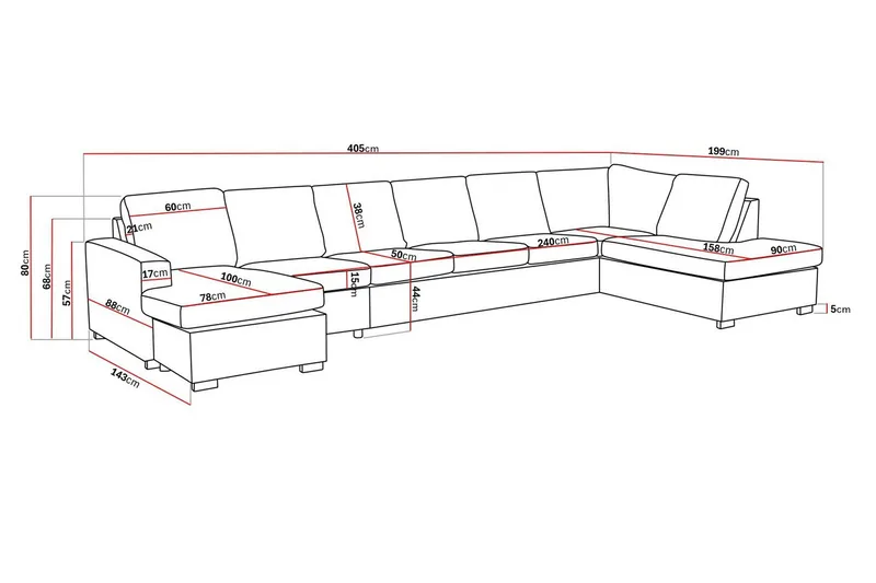 Crazy 6-personers Højrevendt U-formet XX-Large Sofa med Chaiselong i Kunstlæder - Sort - Møbler - Sofaer - U Sofa