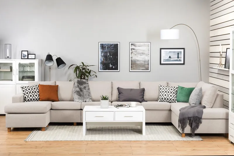 Crazy 6-personers Højrevendt U-formet XX-Large Sofa med Chaiselong i Stof - Beige - Møbler - Sofaer - U Sofa