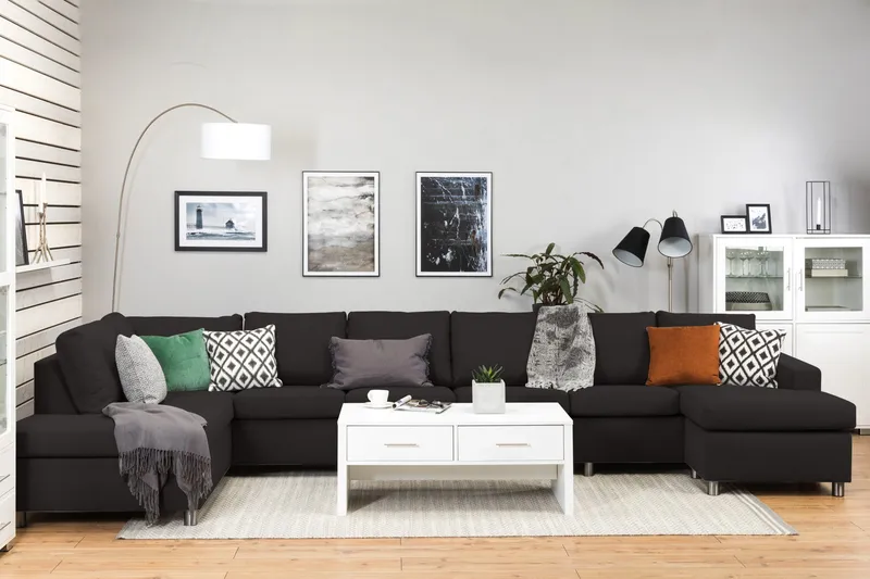 Crazy 6-personers Venstrevendt U-formet XX-Large Sofa med Divan og Chaiselong i Stof - Antracit - Møbler - Sofaer - U Sofa