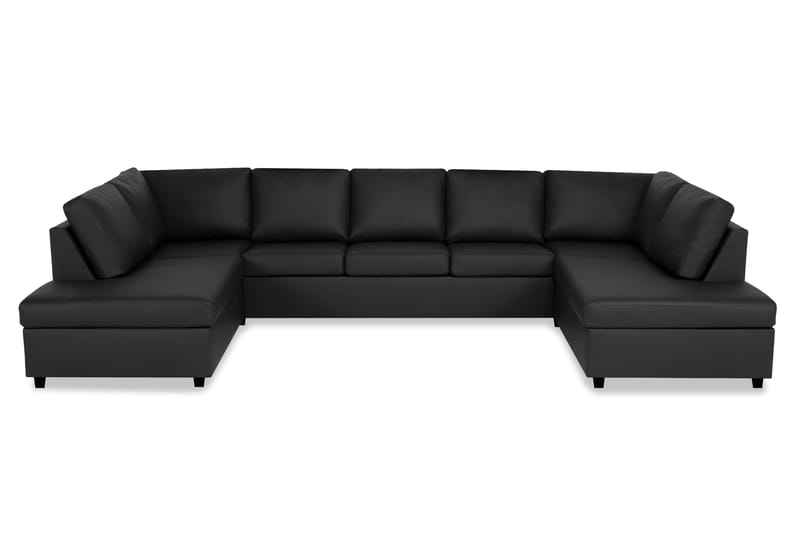 Crazy U-sofa med chaiselong - Sort PU Koniske Sorte ben - U Sofa