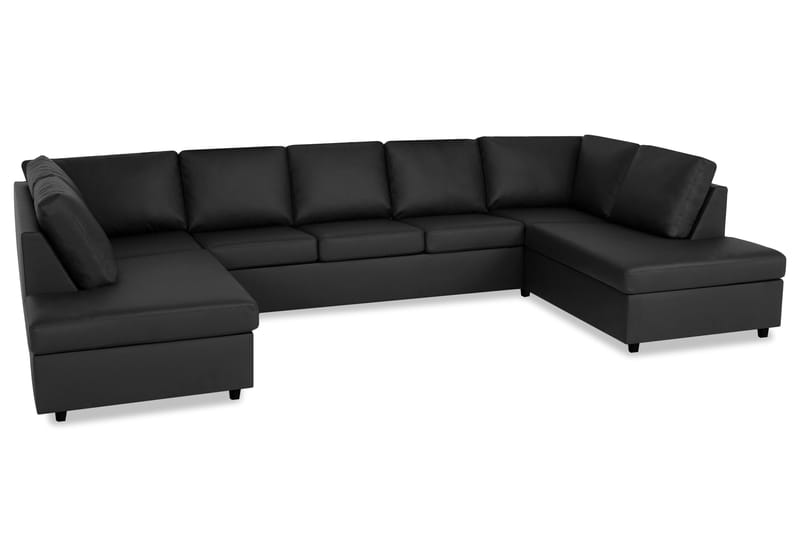 Crazy U-sofa med chaiselong - Sort PU Koniske Sorte ben - U Sofa