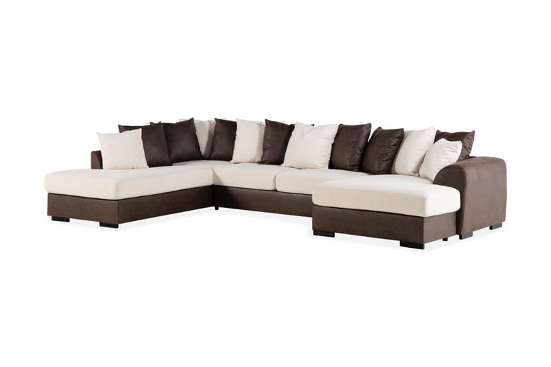 Cuba 5-personers Venstrevendt U-formet Sofa med Divan og Chaiselong i Kunstlæder/Stof inkl. Kuvertpuder - Brun / Beige - Møbler - Sofaer - U Sofa