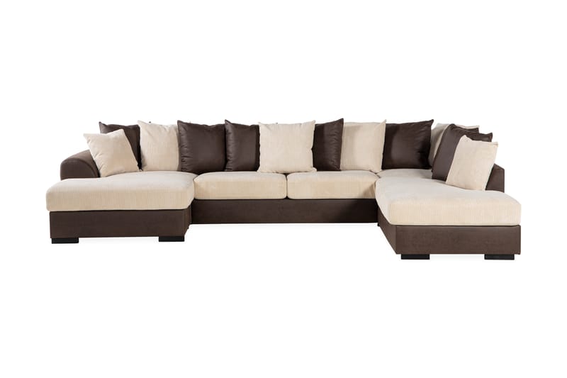Cuba 5-personers Højrevendt U-formet Sofa med Divan og Chaiselong i Manchester/Kunstlæder inkl. Kuvertpuder - Brun / Beige - Møbler - Sofaer - U Sofa