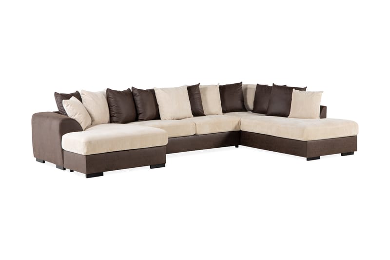 Cuba 5-personers Højrevendt U-formet Sofa med Divan og Chaiselong i Manchester/Kunstlæder inkl. Kuvertpuder - Brun / Beige - Møbler - Sofaer - U Sofa