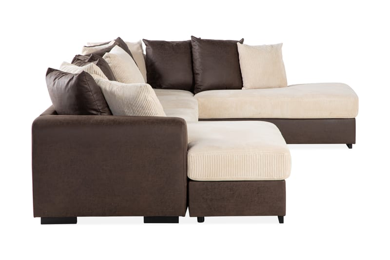Cuba 5-personers Højrevendt U-formet Sofa med Divan og Chaiselong i Manchester/Kunstlæder inkl. Kuvertpuder - Brun / Beige - Møbler - Sofaer - U Sofa