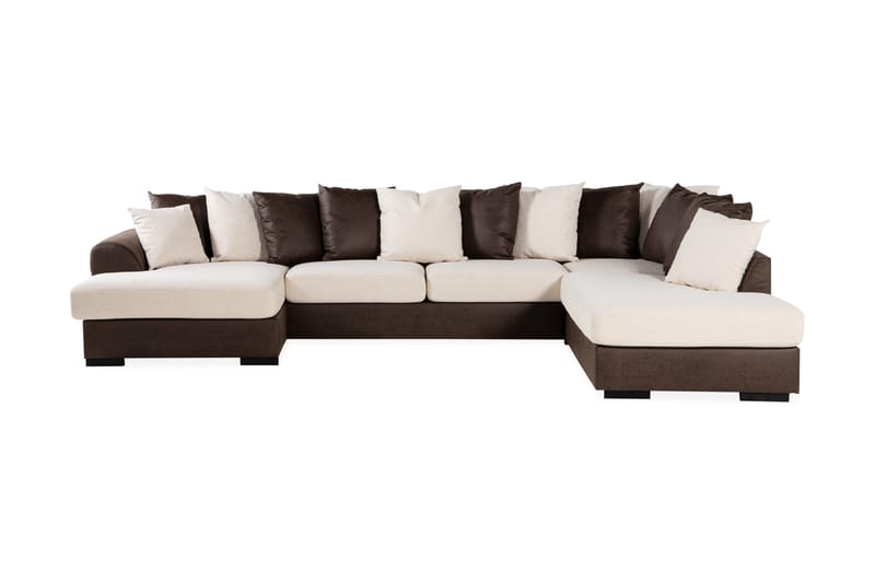 Cuba 5-personers Højrevendt U-formet Sofa med Divan og Chaiselong i Kunstlæder/Stof inkl. Kuvertpuder - Brun / Beige - Møbler - Sofaer - U Sofa