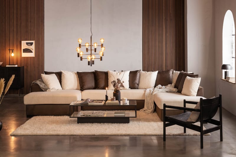 Cuba 5-personers Højrevendt U-formet Sofa med Divan og Chaiselong i Kunstlæder/Stof inkl. Kuvertpuder - Brun / Beige - Møbler - Sofaer - U Sofa