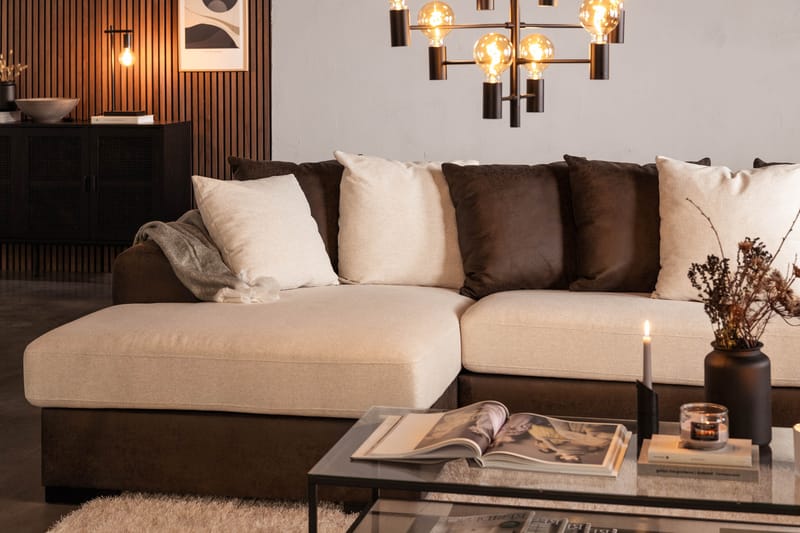 Cuba 5-personers Højrevendt U-formet Sofa med Divan og Chaiselong i Kunstlæder/Stof inkl. Kuvertpuder - Brun / Beige - Møbler - Sofaer - U Sofa