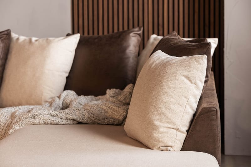 Cuba 5-personers Højrevendt U-formet Sofa med Divan og Chaiselong i Kunstlæder/Stof inkl. Kuvertpuder - Brun / Beige - Møbler - Sofaer - U Sofa