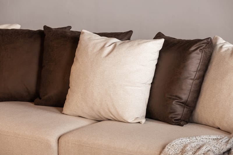 Cuba 5-personers Højrevendt U-formet Sofa med Divan og Chaiselong i Kunstlæder/Stof inkl. Kuvertpuder - Brun / Beige - Møbler - Sofaer - U Sofa
